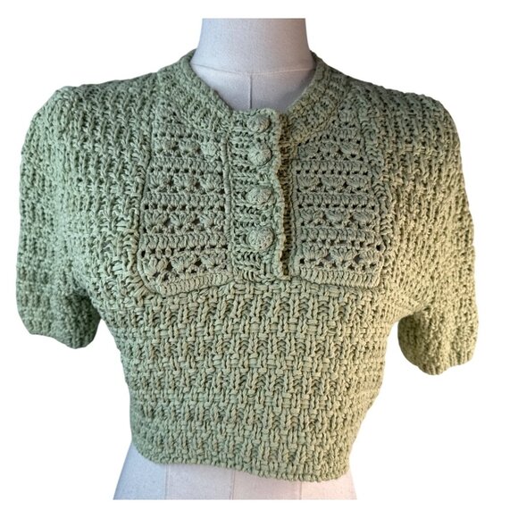 2/$30 ZARA Green Cropped Knit Cardigan S Cotton & Polyamide - Picture 3 of 13